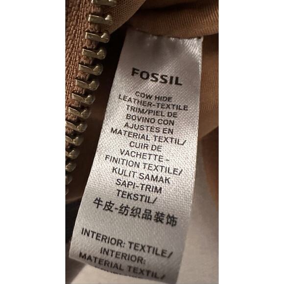 Fossil Amelia Hobo Crossbody Shoulder Bag Brown Leather With Stripe Fabric - Picture 4 of 10